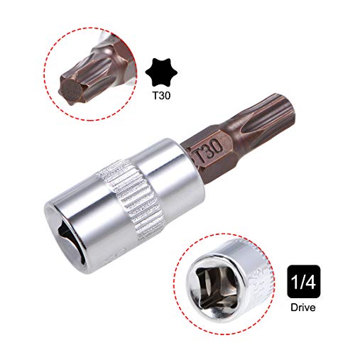 uxcell 3pcs 1/4" Drive x T30 Torx Bit Socket, S2 Steel Bits CR-V Sockets 38mm Length Use with Ratchet Wrench, Slide Bar, Extension Rod - size: T30