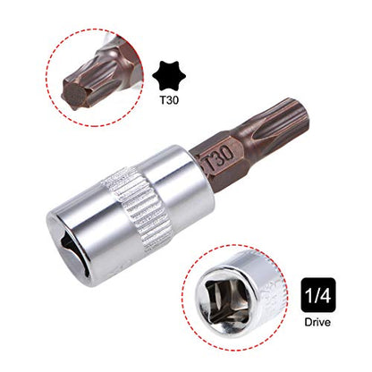 uxcell 3pcs 1/4" Drive x T30 Torx Bit Socket, S2 Steel Bits CR-V Sockets 38mm Length Use with Ratchet Wrench, Slide Bar, Extension Rod - size: T30