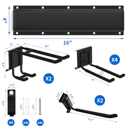 HoMaNa Garage Storage Tool Organizer, 15Pack Carries 600 lbs Garden Tool Organizer 48in with 8 Adjustable Heavy-Duty Hooks & 4 Straps Large Wall-Mounted Racks for Tool Storage Garage Organization