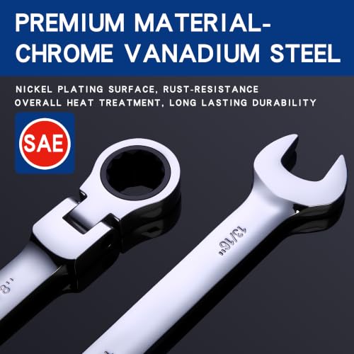 Qnkaa Flexible Ratcheting Wrench Set 24pcs Metric 8-19mm & SAE 1/4” to 7/8“ Inch Flex-Head Spanner Gear Ring Ratchet Combination Wrenches Kit with Pouches