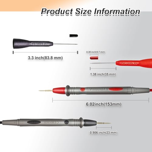 Multimeter Leads Kit, 49-Inch Silicone Test Leads, CAT III 1000V 20A | Premium probe accessories; gold-plated tips; alligator clips; 0.8 mm back probes; fits Fluke, AstroAI and Klein meters
