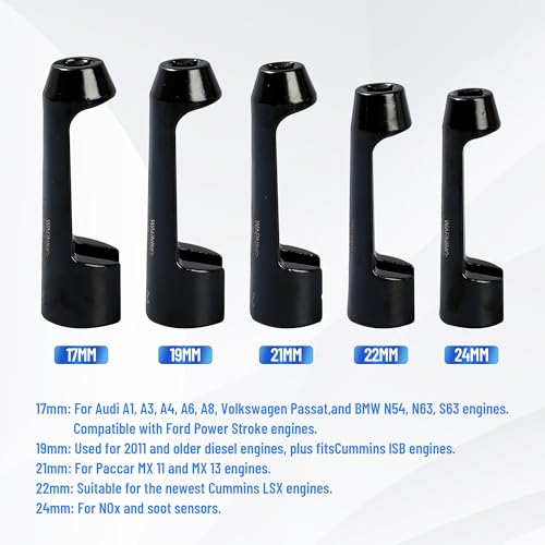 5pcs 12090 Line Socket Set, Fuel Injection Flare Nut Socket 17mm 19mm 21mm 22mm 24mm,Compatible with 12090 Fuel Line Socket Tool, for Audi, VW, BMW, Ford, Cummins Engines