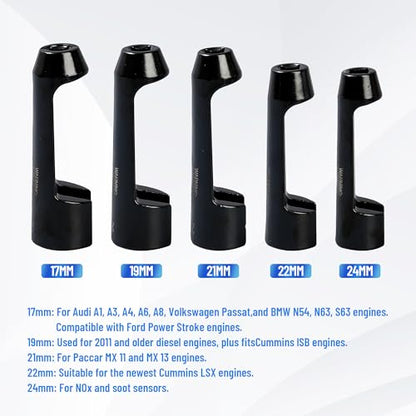 5pcs 12090 Line Socket Set, Fuel Injection Flare Nut Socket 17mm 19mm 21mm 22mm 24mm,Compatible with 12090 Fuel Line Socket Tool, for Audi, VW, BMW, Ford, Cummins Engines