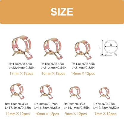 84PCS 7-17mm Fuel Line Hose Clamps Spring Clamp Silicone Vacuum Wire Air Pipe & Bushing Automotive Replacement Fastener Selection Kit DD006-c - color: Colored Zinc