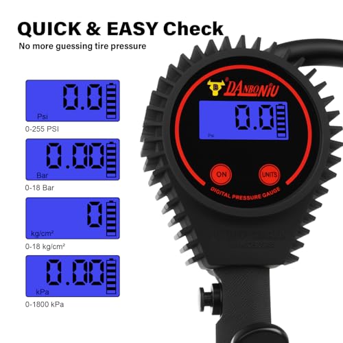 Heavy Duty Digital Tire Pressure Gauge, Air Pressure Gauge Inflator, Quick Lock Chuck, 20" Hose, 1/4" Npt, W/Extreme ± 0.1& Accuracy, 0-250 PSI