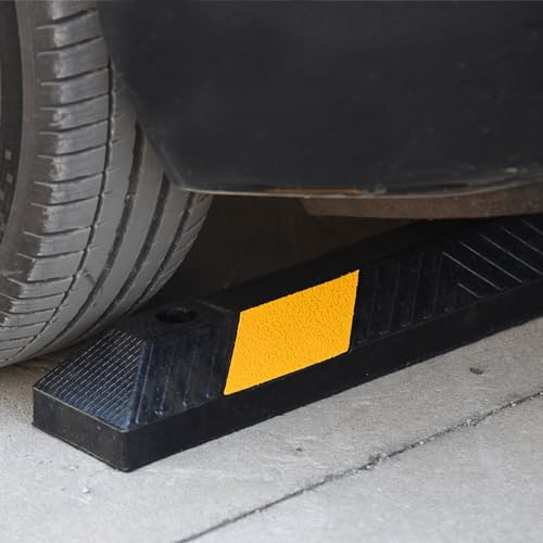 OrangeStar 72" Rubber Parking Curb with Bolts | Heavy Duty Garage Floor Wheel Stopper w/Yellow Reflective Stripe for Car, Truck, Trailer - size: 72in (1-Pack)