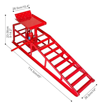 Car Ramps, 2 Pack 11000Lbs 5-ton Hydraulic Truck Ramp Lift, Automotive Low Profile Oil Change Service Ramps with Support Jack for Vehicle Garage Repair, Adjusted Height Range 9.8 to 15 Inches - color: Red