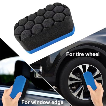 2 PCS Tire Waxing Applicator Pad, Easy Grip Hex Logic Tire Shine Dressing Applicator Sponge, Universal Automotive Tire Polishing Sponge Pads, Detailing Car Accessories (Blue)