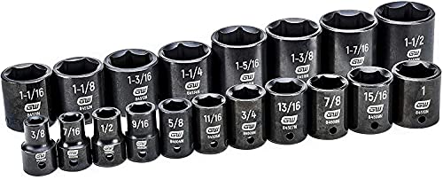 GEARWRENCH 19 Pc. 1/2" Drive 6 Pt. Standard Impact Socket Set, SAE - 84932N - size: 1/2", style: 19-piece kit