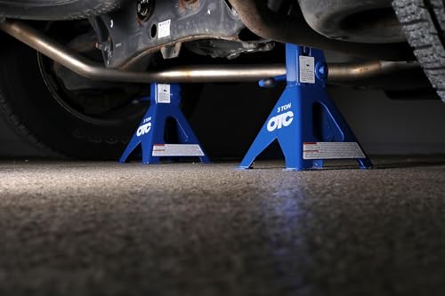 OTC S03 3-Ton Jack Stands - Pair | 17-11/16" Max. Height; 12" Min. Height; 8-1/4" x 7-1/2" Base; 11 Tooth Ratcheting Adjustment; 1" x 3-1/2" V-Notch Saddle - size: 3-Ton
