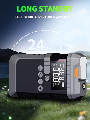 Portable Car Battery Jump Starter with Air Compressor, 6000A Car Battery Booster (All Gas/12L Diesel) with 45W Fast Charge, 160PSI Auto-Shut Off Tire Inflator,LED Light, Jumper Cables,Golves