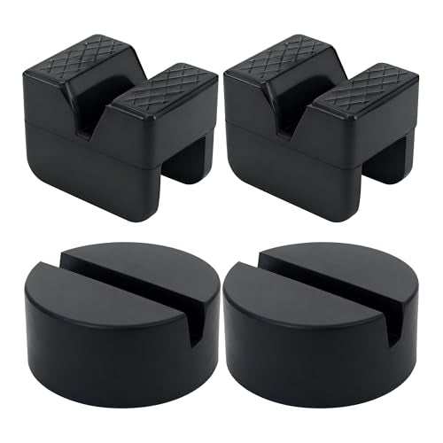 2 Types Jack Stand Pads Adapter 3 Ton Universal Rubber Slotted Frame Rail | Pinch welds Protector for Floor Jack (Cube Round, 4) - color: Black