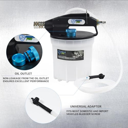 SMOTIVEPRO 2L Vacuum Brake Bleeder Kit Pneumatic Brake Fluid Extractor Pump | Powerful Air Vacuum and 16 Bleeder Screw Adapters Extract Brake Fluid Faster, for Efficient Bleeding on More Vehicles - size: 2L Pneumatic Brake Bleeder Pump