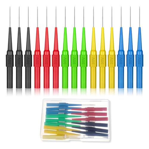 15 PCS Test Back Probe Pin Kit Automotive with 4mm Banana Socket (0.7mm Needle), Non-Destructive Wire Piercing Probe Pin Back Probes, Multimeter Probes Insulation Wire Piercing Needle for Car Tester