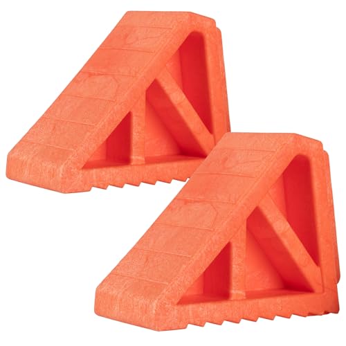 Wheel Chocks 2-Pack - Parking Block Set with 3 Ton Capacity - Wheel Chocks for RV Trailer, Motorcycle, Camper, Trucks, or Cars by Stalwart (Orange)