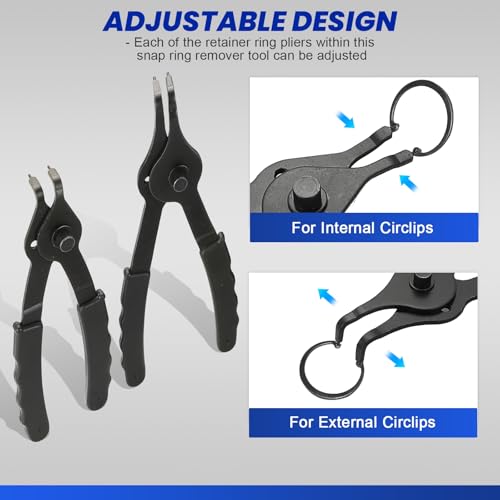 DASBET Snap Ring Plier Set 11PCS Straight & Bent Retaining Ring Pliers | w/Hook & Pick Heavy Duty Internal External Pliers .038in-.09in Circlip Combination Retaining Clip for Car Trunk Motorcycle - color: Blue