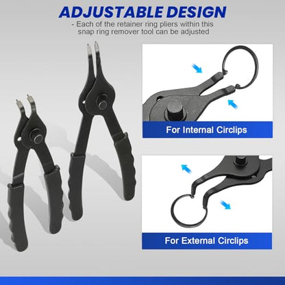 DASBET Snap Ring Plier Set 11PCS Straight & Bent Retaining Ring Pliers | w/Hook & Pick Heavy Duty Internal External Pliers .038in-.09in Circlip Combination Retaining Clip for Car Trunk Motorcycle - color: Blue