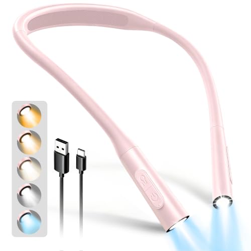 Glocusent Lightweight Neck Light for Reading in Bed, 1200mAh Rechargeable Book Light, Hands-Free Reading Light, 5 Colors, 5 Brightness Adjustable, Private Bedtime Reading for Book Lover - color: Pink