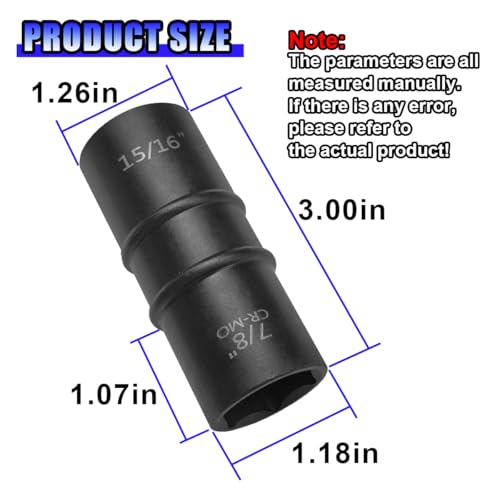 ZIMISI 1/2" Drive Impact Socket Set, 7/8" x 15/16" 6-Point Nut Socket with Callouts, Corrosion-Resistant Cr-Mo Flip Sockets, Double-Ended Thin Wall Lug Nut Extractor Set (7/8" x 15/16") - size: 7/8" x 15/16"