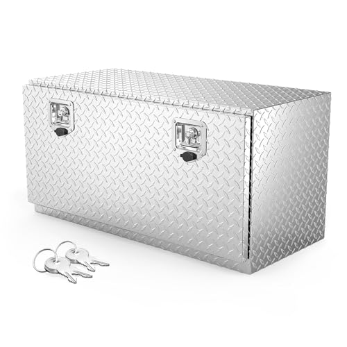 TUFFIOM 36" Aluminum Truck Bed Tool Box with Dual Lock & Keys,Heavy Duty Diamond Plate Trailer Tool Box,Tool Storage Organizer Chest for Pick up,Truck Bed,ATV,RV Trailer - color: Silver, size: 36 inch