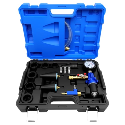 Coolant Vacuum Refill Kit, 15pc Radiator Cooling System Tool Set | With Conical Adapter 6 Round Adapters for Leak Detection Cooling Refill, Vacuum Coolant Fill Kit with Splashproof Hose