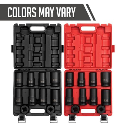 Sunex 5690A, 1 Inch Drive Heavy Duty Wheel Impact Socket Set, 10-Piece, SAE/Metric, Deep/Deep Thin Wall/Square/Controlled Depth, Cr-Mo Steel, Storage Case, Black - size: 1" Dr Wheel Impact Socket Set, 10 PC, style: SAE & Metric Wheel
