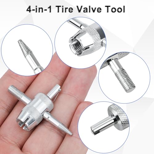 Gosknor 2pcs 4-Way Valve Core Tools, 4-in-1 Tire Valve Tool Valve Stem Core Remover Tire Valve Stem Puller Valve Stem Removal Tool for Bicycle Bike Automobile Car