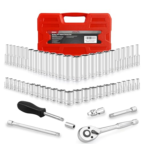 EACELIY 54pcs 1/4" Socket Set,Drive Impact Socket Set, SAE/Metric, Deep & Shallow with Universal Joint,Extension Bars,Hex Bit Holder, Spinner Handle,Ratchet,Cr-V Steel，6 Point，4-14mm，5/32-9/16 inch - size: 54PCS 1/4inch