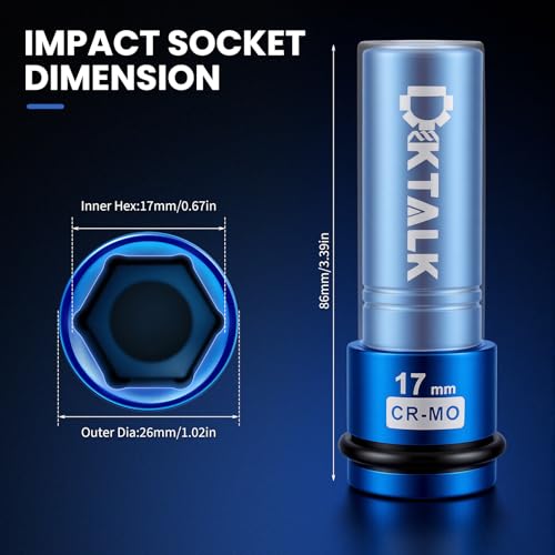 1/2" Drive 17mm Wheel Lug Nut Impact Socket,Color-Coded Non-Marring Deep Thin Wall Socket with Removable Protect Sleeve, 6 Point, Cr-Mo Steel - color: 17mm