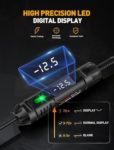 Upgraded Heavy Duty Circuit Tester with Buzzer, 3-72V DC Digital LED Test Light with Voltmeter, Automotive Light Tester with Illumination, Fuse Voltage Tester Auto Electrical Tool
