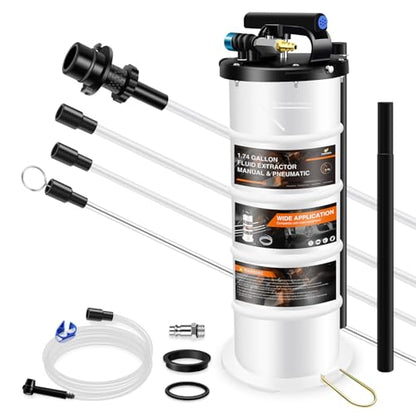 YSTOOL 6.5L Pneumatic and Manual Fluid Extractor Pump Set with Oil Vacuum Change Evacuator, Extension Tubes and Brake Bleeding Hose for Automotive Agricultural Machinery