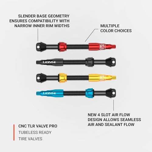 LEZYNE CNC TLR Valve Pro Tubeless Valve Pair for MTB, Gravel & Road Bikes | CNC Aluminum Presta Valve Stems, Bicycle Tire Insert Compatible, Sealant Friendly - 80mm, Blue (1-PK-TLRVL80-V210) | cycling-tire-repair-kits - color: Blue, size: 80 mm
