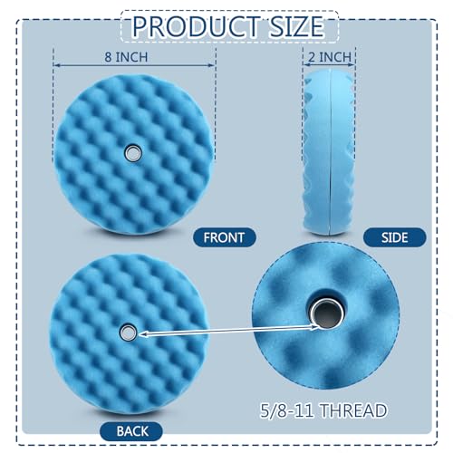 Marsui 3 Pcs 8 Inch Foam Polishing Pad Double Sided 5/8-11 Thread Waffle Buffing Pads for Auto Detailing, Paint Repair, Waxing, and Scratch Removal
