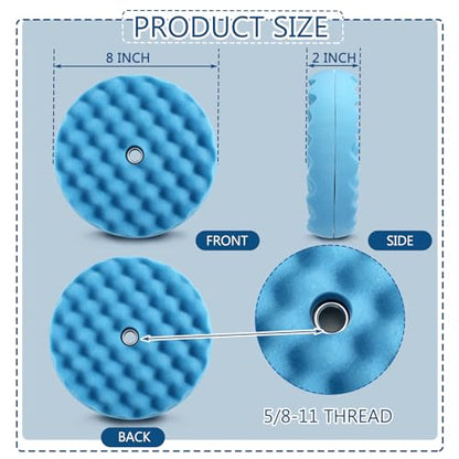 Marsui 3 Pcs 8 Inch Foam Polishing Pad Double Sided 5/8-11 Thread Waffle Buffing Pads for Auto Detailing, Paint Repair, Waxing, and Scratch Removal