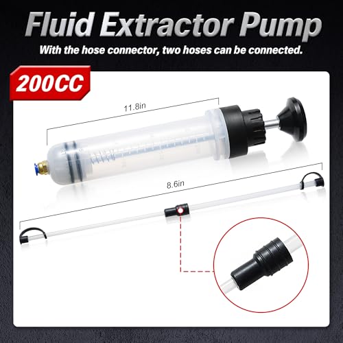 Reniteco Oil Extractor Pump - 200CC Manual Liquid Extractor, Multi-Function Car Oil Pump, Liquid Transfer Pump, with Two Extension Tubes and Replacement Rubber Rings - size: 200cc