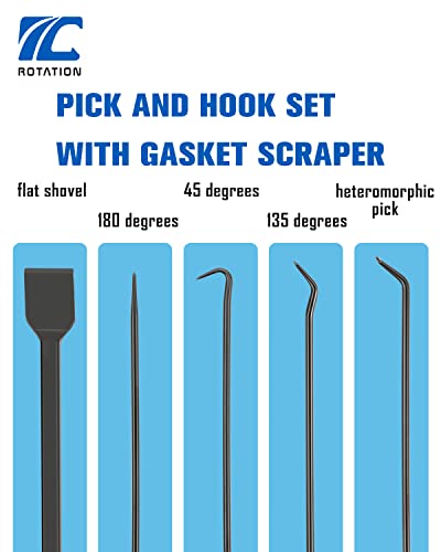 ROTATION Precision Hook and Pick Set with Scraper, 9 Piece Set, Chrome Vanadium Steel Shaft, for Remove Hoses and Gaskets, Auto and Electronics maintenance tools - color: 9pc Set