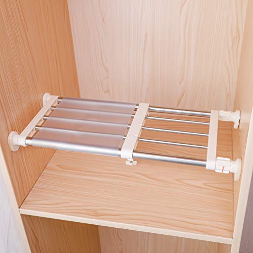 Hershii Closet Tension Shelf & Rod Expandable, Adjustable Storage Rack | Metal Organizer DIY Divider Separator for Cabinet Wardrobe Cupboard Kitchen Bathroom 15.74 - 23.62 inches - color: Ivory, size: 15.74 - 23.62 inches
