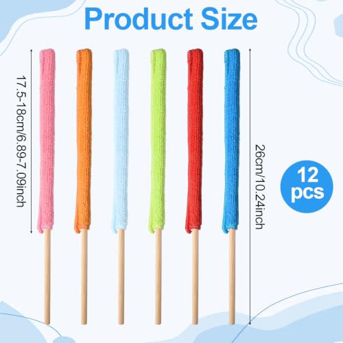 12 Pcs Microfiber Detail Duster Sticks, Crevice Cleaning Brush Kit for AC | Vent Fan Blade Mini Split Flexible Bendable Dust Cleaner for Home Car Window Blind Air Conditioner - Multicolors