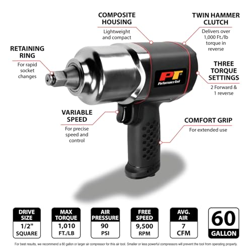 Performance Tool M631 1/2-Inch Composite Impact Wrench - Powerful and Lightweight Air Tool for Professional Mechanics and DIY Enthusiasts - size: 1/2 in. X-Treme Duty Imp. Wrench
