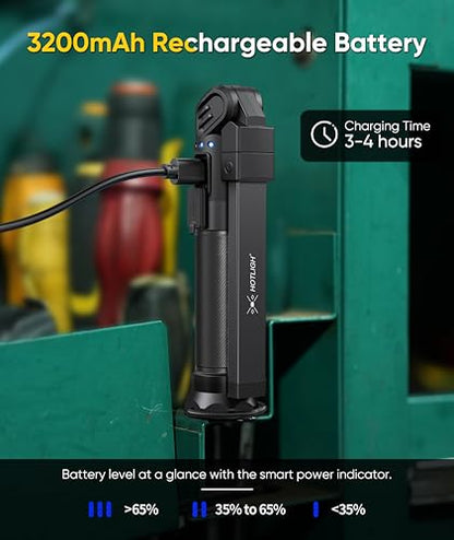 HOTLIGH Magnetic Work Light - 3200mAh Mechanic Light with Magnetic Base & Hanging Hook Design, 800LM Rechargeable Work Light for Mechanics, Repairing, Workshop Tools