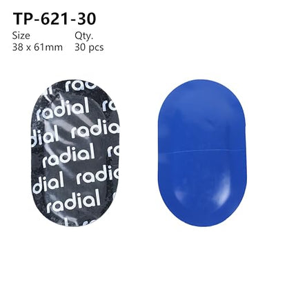 Radial Tire Patch, 1.5" x 2.4" (38x61mm) 30 pcs, Extra Large Heavy Duty Round Patches, Repair Kit for Truck, Car, Tractor Inner Tires, Black with Blue Poly Backing - size: 1.5" x 2.4" 30pcs