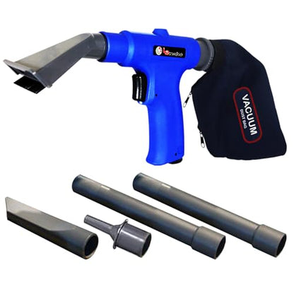 LE LEMATEC Pneumatic Air Vacuum Blow Gun, Dual-Action Detailing Cleaner | 150 PSI, 6-piece attachment kit, compressor-driven, automotive shop blower, workshop accessory