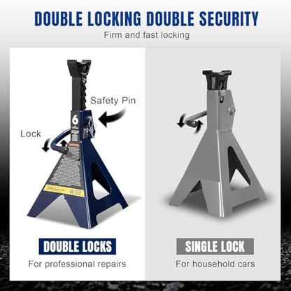Big RED Jack Stands 6 Ton with Double Locking, 14.2-23.8 inch Adjustable Height for Lifting Cars, SUV, Van, 12000 lb Capacity, 1 Pair - color: BLUE, size: 6 TON DOUBLE LOCKING