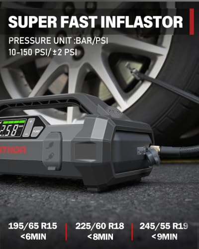 LOKITHOR JA300 Jump Starter with Air Compressor, 12V 1500A Portable Car Battery Booster (Up to 7.0L Gas / 4.5L Diesel), 150PSI Tire Inflator with Digital Display & Auto Shut-Off