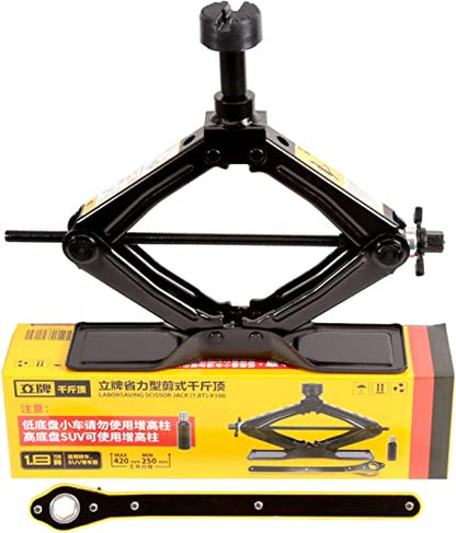 Steel Scissor Jack for Car 1.8 Ton Oversized Base, Portable, Ideal for SUV and Auto, Tire Changing Kit, Ratchet Handle Saving Strength Design (1.8 Ton) - style: Scissor Jack