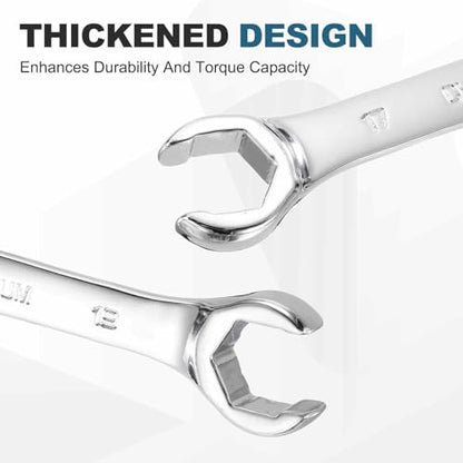 HARFINGTON 2 Pcs Flare Nut Wrench 17mm x 19mm Metric Double Open End Thick Spanner Mirror Polish Finish 45# Steel Brake Line Wrench For Fuel Tube Hose Transmission Line, Silver - size: 17mm x 19mm