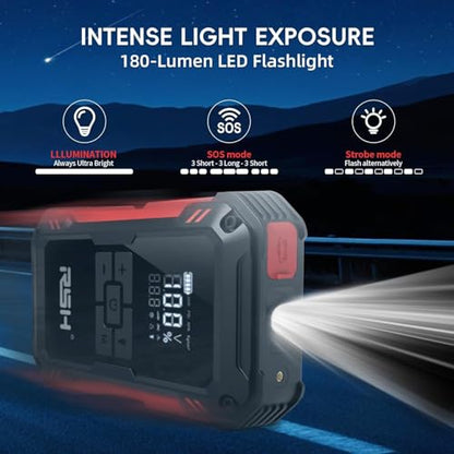 RSH Car Jump Starter with Air Compressor 4000A Peak Battery Jump Starter 14.8V ,150PSI Inflator Auto Booster 15000mAh Jump Box (up to 10L Gas,8L Diesel Engine)with LED Light,Quick Charger USB & Type C