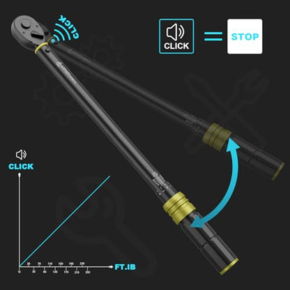 ANPUDS 1/2-Inch Drive Click Torque Wrench, 30-250 Ft-Lb / 40.7-339 Nm | ±3% Accuracy, Heavy Duty, 72-Tooth Dual Direction Reversible Ratchet, Dual Scale, for Car, Truck, SUV, RV, Tractor & Towing - size: 30-250 ft-lb / 40.7-339 Nm