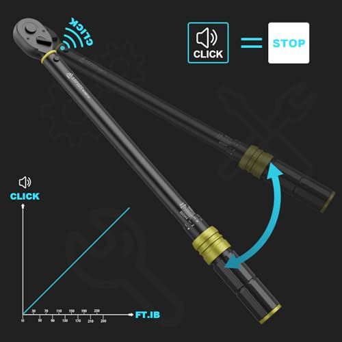 ANPUDS 1/2-Inch Drive Click Torque Wrench, 30-250 Ft-Lb / 40.7-339 Nm | ±3% Accuracy, Heavy Duty, 72-Tooth Dual Direction Reversible Ratchet, Dual Scale, for Car, Truck, SUV, RV, Tractor & Towing - size: 30-250 ft-lb / 40.7-339 Nm