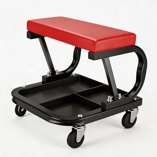 Rolling Creeper Garage/Shop Seat, Padded Rolling Workshop Stool Garage Shop Stool with Divided Tool Storage Tray for Auto Repair Workshop Home Maintenance, 300 Lbs Capacity